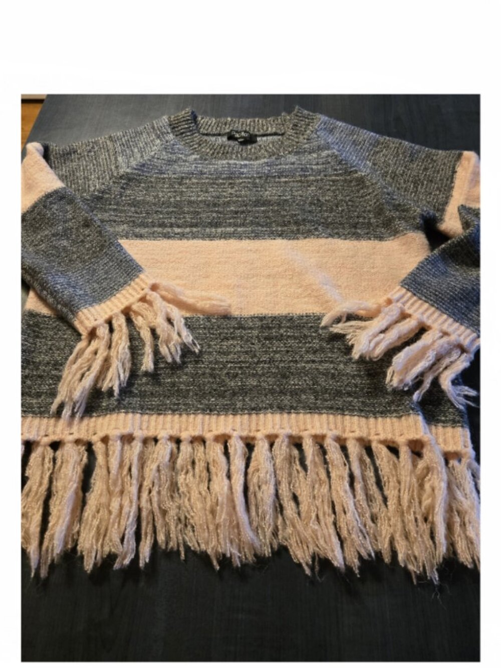 Gray and Pink Fringed Sweater Large